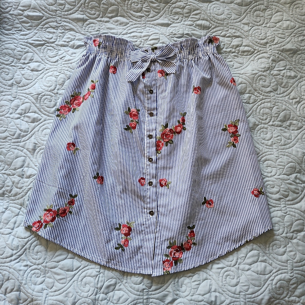 Striped Floral Embroidered Skirt